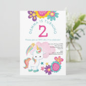 Invitation Unicorn rose Turquoise fille virtuelle 2e fête d'a (Debout devant)