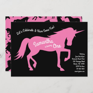 Invitation Unicorn Silhouette 1ère fête d'anniversaire Pink G