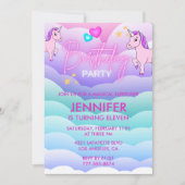 Invitation Unicorn Sleepover 11e Anniversaire rose (Devant)