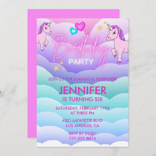 Invitation Unicorn Sleepover 6e Anniversaire rose