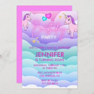 Invitation Unicorn Sleepover 8e anniversaire rose