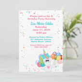 Invitation Unicorn tenant des ballons Anniversaire (Debout devant)