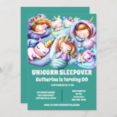 Invitation Unicorn thème sommeil pyjama en sommeil enfants (Devant / Derrière)