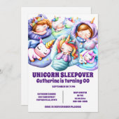 Invitation Unicorn thème sommeil pyjama slumber filles (Devant / Derrière)