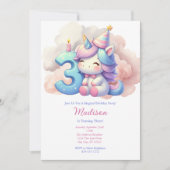 Invitation Unicorn Troisième 3ème fille rose bleu pourpre Ann (Devant)