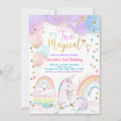 Invitation Unicorn Two Magical 2nd Birthday Party Pastel (Devant)