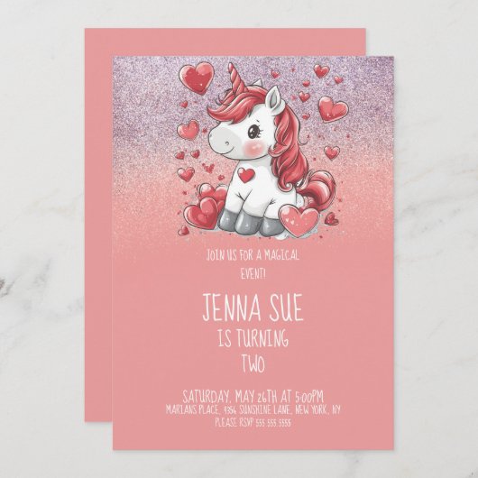 Invitation Unicorn Valentines (Devant / Derrière)
