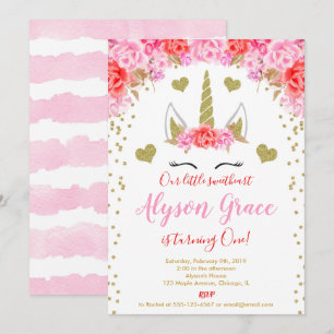 Invitation Unicorn Valentines jour anniversaire rose or rouge
