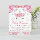 Invitation Unicorn Visage rose Argent fille Anniversaire enfa (Debout devant)