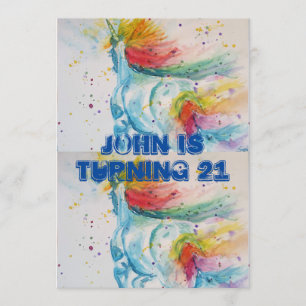 Invitation Unicorn Watercolor Mans 21e anniversaire Invitatio