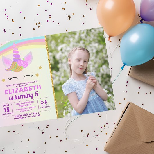 Invitation Unicorn with Magic Rainbow Birthday Girl