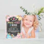 Invitation Unicorn Young Wild & Three Birthday Party Photo (Debout devant)