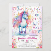 Invitation Unicorne 1er anniversaire Fairy Floral Arc en ciel (Devant)
