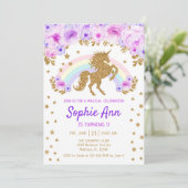 Invitation Unicorne 1er anniversaire - Gold Purple (Debout devant)