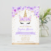Invitation Unicorne 1er anniversaire - Gold Purple (Debout devant)
