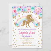 Invitation Unicorne 1er Anniversaire - Gold Turquoise violet (Devant)
