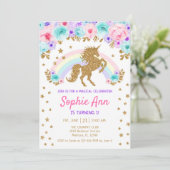 Invitation Unicorne 1er Anniversaire - Gold Turquoise violet (Debout devant)