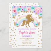 Invitation Unicorne 1er Anniversaire - Gold Turquoise violet (Devant / Derrière)