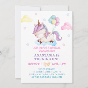 Invitation Unicorne 1er Anniversaire Pastel Colonnes
