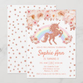 Invitation Unicorne 1er anniversaire - Rose Gold Pink (Devant / Derrière)