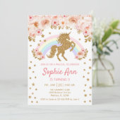 Invitation Unicorne 1er anniversaire - Rose or (Debout devant)