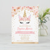 Invitation Unicorne 1er anniversaire - Rose or (Debout devant)