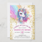 Invitation Unicorne 6e anniversaire | Arc-en-ciel Parties sci (Devant)
