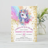 Invitation Unicorne 9e anniversaire | Arc-en-ciel Parties sci (Debout devant)
