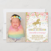 Invitation Unicorne Anniversaire fête rose Roses (Devant)