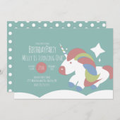 Invitation Unicorne Anniversaire Nuages colorés Simple (Devant / Derrière)