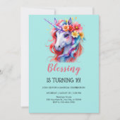 Invitation Unicorne anniversaire rose belle floral (Devant)