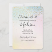 Invitation Unicorne Aqua rose Jaune teint or Confetti (Devant)