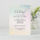 Invitation Unicorne Aqua rose Jaune teint or Confetti (Debout devant)