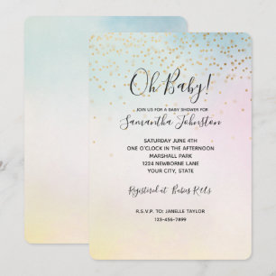 Invitation Unicorne Aqua rose Jaune teint or Confetti