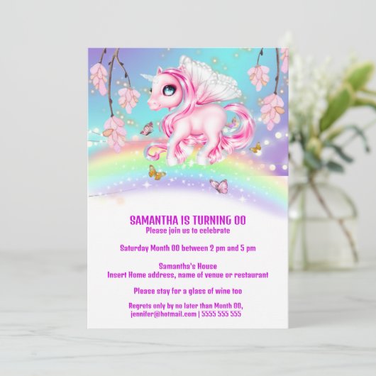 Invitation Unicorne arc-en-ciel magique imaginaire filles ann (Debout devant)