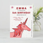 Invitation Unicorne avec Fleurs Fête d'anniversaire de la fil (Debout devant)