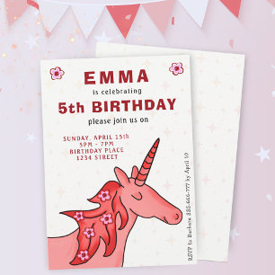 Invitation Unicorne avec Fleurs Fête d'anniversaire de la fil