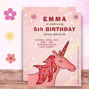 Invitation Unicorne avec Fleurs Fête d'anniversaire de la fil