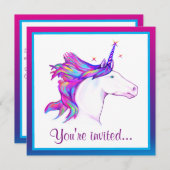 Invitation Unicorne avec Rainbow Mane Joyeux anniversaire (Devant / Derrière)