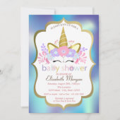 Invitation Unicorne, Baby shower Holographique bleu Invitatio (Devant)