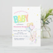 Invitation Unicorne, Ballons, Baby shower des étoiles (Debout devant)