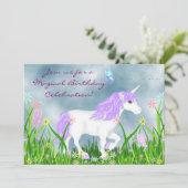 Invitation Unicorne blanche et violette avec papillons Annive (Debout devant)