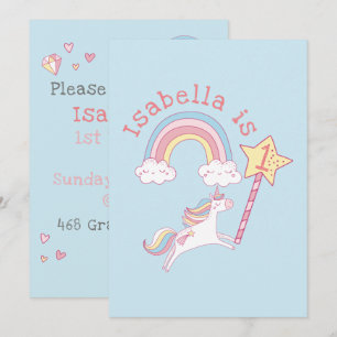 Invitation Unicorne colorée personnalisable Baguette magique 