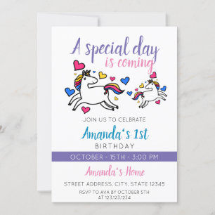 Invitation Unicorne couleur mignonne 1er anniversaire