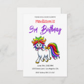 Invitation Unicorne couleur mignonne Anniversaire (Devant / Derrière)