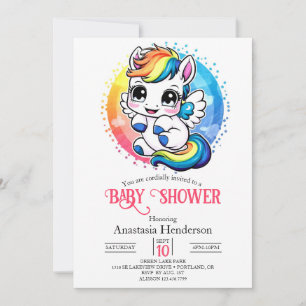 Invitation Unicorne couleur minimaliste douche bébé