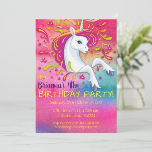 Invitation Unicorne dans Rainbow Cloud Anniversaire (Debout devant)