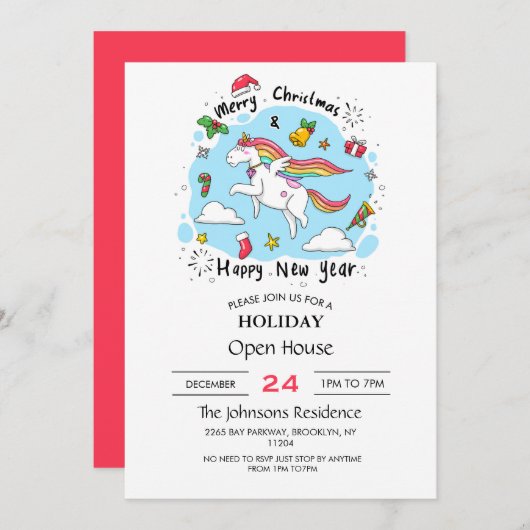 Invitation Unicorne de Noël (Devant / Derrière)