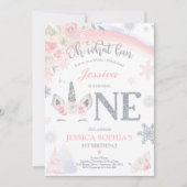Invitation Unicorne d'hiver 1er anniversaire Pink & Silver Un (Devant)