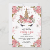 Invitation Unicorne d'hiver 1er Anniversaire rose pâle (Devant)